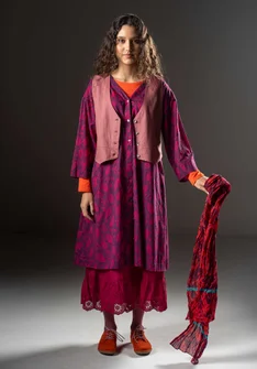 Vävd klänning "Kelly" i ekologisk bomull - allium/mönstrad