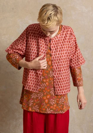 Vävd blus ”Vendela” i ekologisk bomull - laxrosa/mönstrad