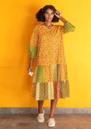 Vävd klänning "Sona" i ekologisk bomull - mango