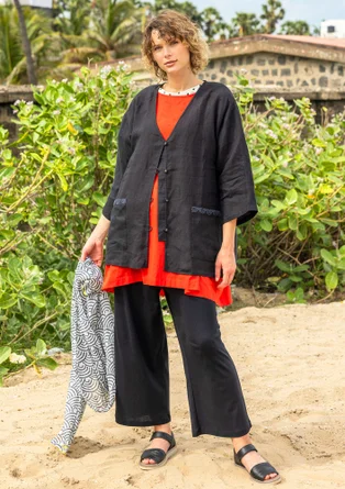 Enfärgad trikåbyxa i ekologisk bomull - svart