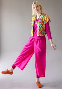 Vävd byxa "Paris" i ekologisk bomull/siden - mörk pion