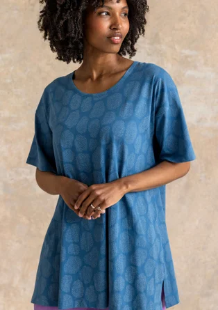 Trikåtunika ”Himla” i ekologisk bomull - indigofera/mönstrad