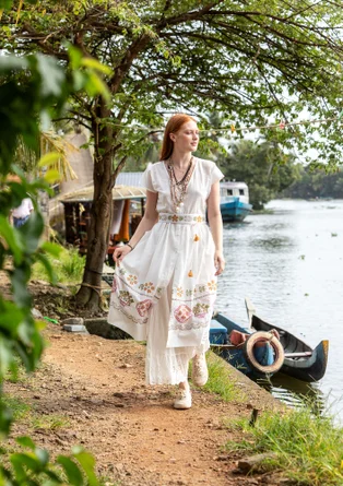 Mönstrat bälte "Cross" i eklogiskt bomull - halvblekt