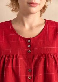 Vävd artistblus "Greta" i ekologisk bomull/lin - vallmo