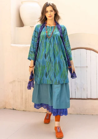 Vävd kjol "Paris" i ekologisk bomull/siden - turkos