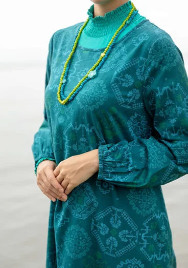 Mönstrad klänning "Poesi" i ekologisk bomull - mörk jaspis