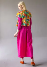 Vävd byxa "Paris" i ekologisk bomull/siden - mörk pion