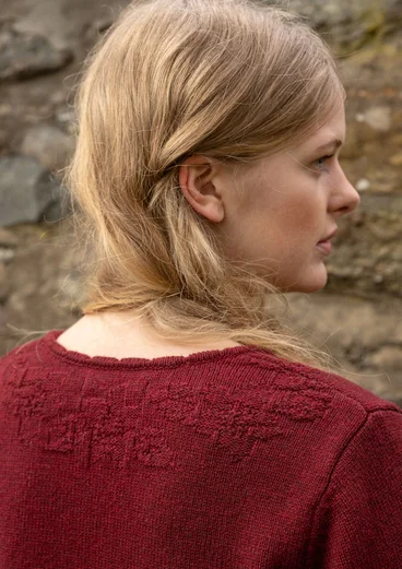 Stickad tröja "Hildur" i ull - granatäpple/melange