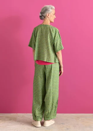 Vävd byxa ”Vendela” i ekologisk bomull - rosmarin/mönstrad