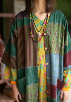 Vävd klänning "Hyderabad" i ekologisk bomull - avokado