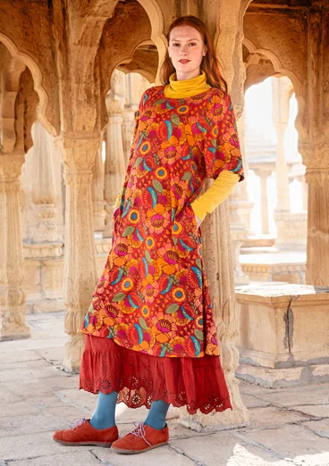 Trikåklänning "Hana" i ekologisk bomull/modal - papegojröd