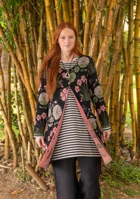 Randig trikåtunika i ekologisk bomull - svart