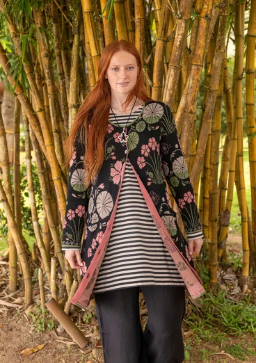 Randig trikåtunika i ekologisk bomull - svart