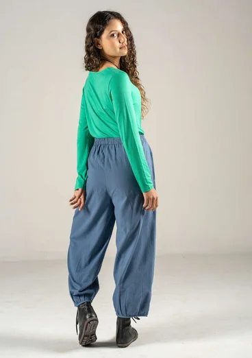 Vävd puffbyxa "Olivia" i ekologisk bomull - bergsblå