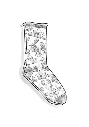 Blommiga sockor "Idun" - svart umbra
