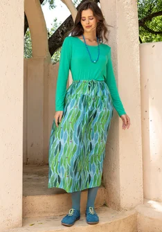 Vävd kjol "Paris" i ekologisk bomull/siden - cikada/mönstrad