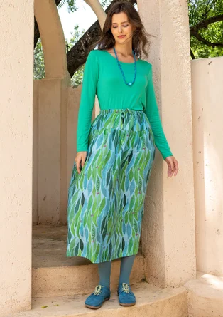 Vävd kjol "Paris" i ekologisk bomull/siden - cikada/mönstrad