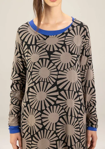 Mönstrad trikåklänning "Taiyoko" i lyocell/elastan - ljus potatis