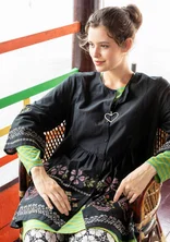 Blommig tunika "Girlang" i ekologisk bomull - svart