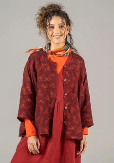 Vävd blus "Bodil" i lin - aubergine/mönstrad