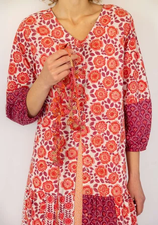 Vävd klänning "Sona" i ekologisk bomull - klarröd