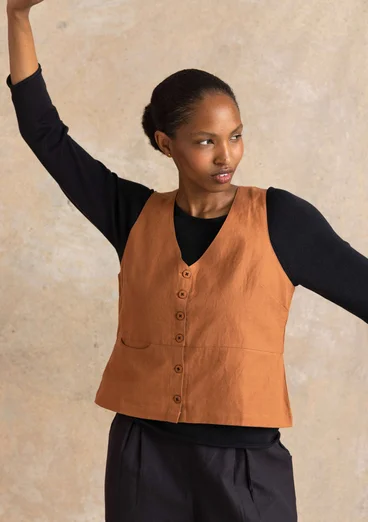 Vävd väst ”Esme” i bomull/lin - ekollon