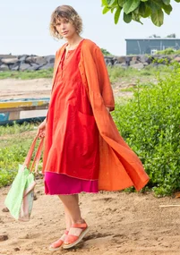 Vävd klänning "Reflexions" i ekologisk bomull - klarröd