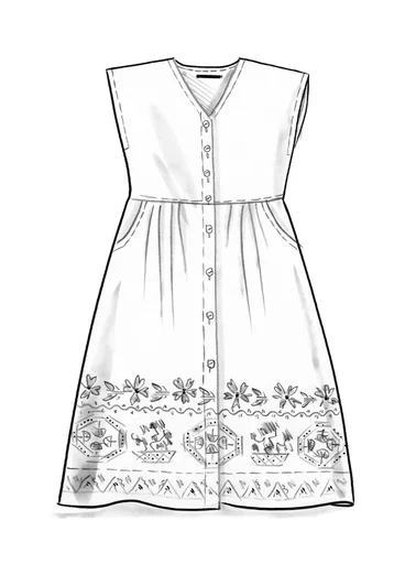 Mönstrad klänning "Cross" i ekologisk bomull - halvblekt