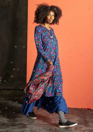 Trikåklänning "Rupangi" i ekologisk bomull - indigoblå