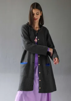 Långkofta "Tulipe" i alpackamix - mörk askgrå