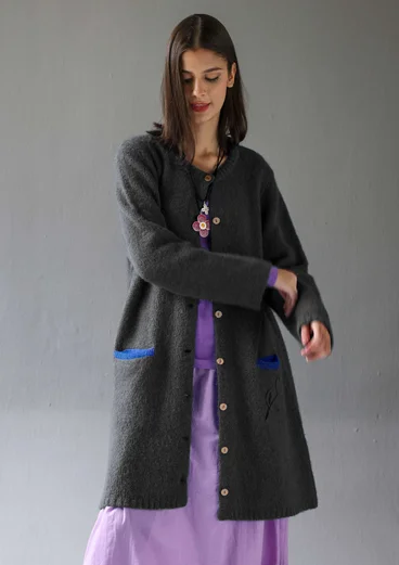 Långkofta "Tulipe" i alpackamix - mörk askgrå