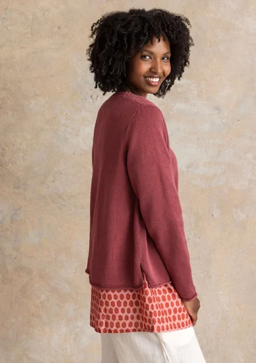 Kofta i återvunnen bomull - dovröd