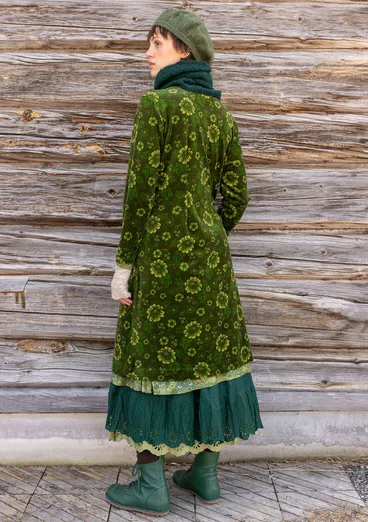 Velourklänning "Nootka" i ekologisk bomull/återvunnen polyester - skogsgrön/mönstrad