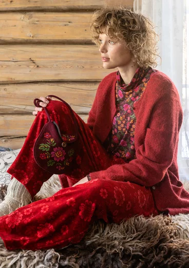 Velourbyxa "Nootka" i ekologisk bomull/återvunnen polyester - lingon/mönstrad