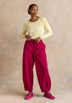 Vävd byxa ”Vendela” i ekologisk bomull - cyklamen