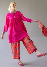 Vävd klänning "Marie" i ekologisk bomull/siden - mörk pion