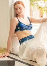 Bikini-BH "Pacific" i återvunnen polyamid/elastan - indigoblå/mönstrad