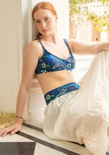 Bikini-BH "Pacific" i återvunnen polyamid/elastan - indigoblå/mönstrad