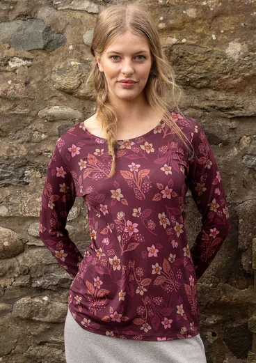 Blommig topp "Idun" i lyocell/elastan - aubergine
