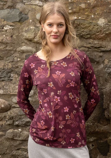 Blommig topp "Idun" i lyocell/elastan - aubergine