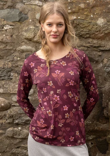 Blommig topp "Idun" i lyocell/elastan - aubergine