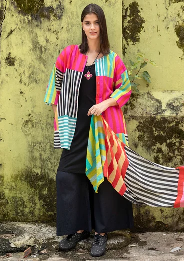 Färgglad vävd blus "Cherai" i ekologisk bomull - smultron