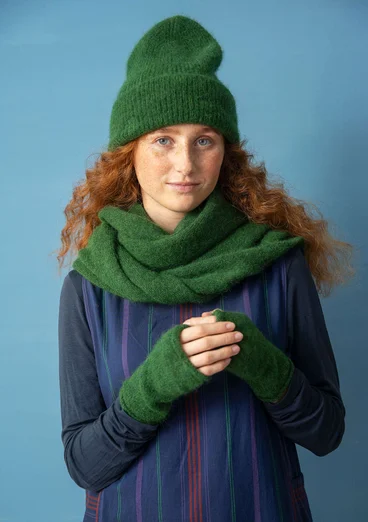 Mössa i alpackamix - skogsgrön/melange