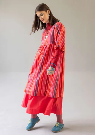 Vävd klänning "Violet" i bomull/siden - klarröd