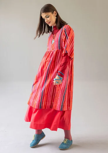 Vävd klänning "Violet" i bomull/siden - klarröd