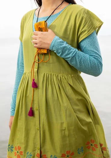 Mönstrad klänning "Cross" i ekologisk bomull - sparris