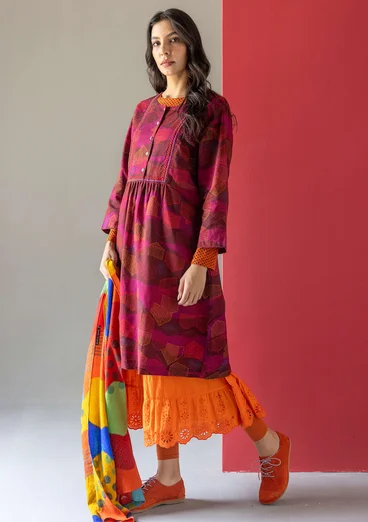 Vävd klänning "Alaska" i ekologisk bomull/lin - aubergine