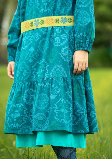 Mönstrad klänning "Poesi" i ekologisk bomull - mörk jaspis