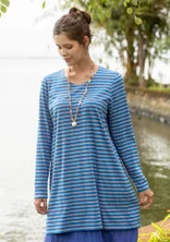 Randig trikåtunika i ekologisk bomull - klarblå