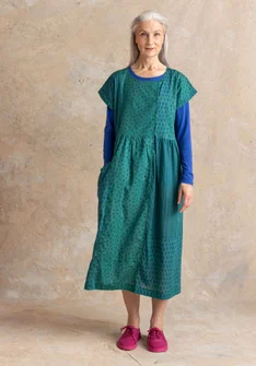 Vävd klänning "Sally" i ekologisk bomull - mörk smaragd